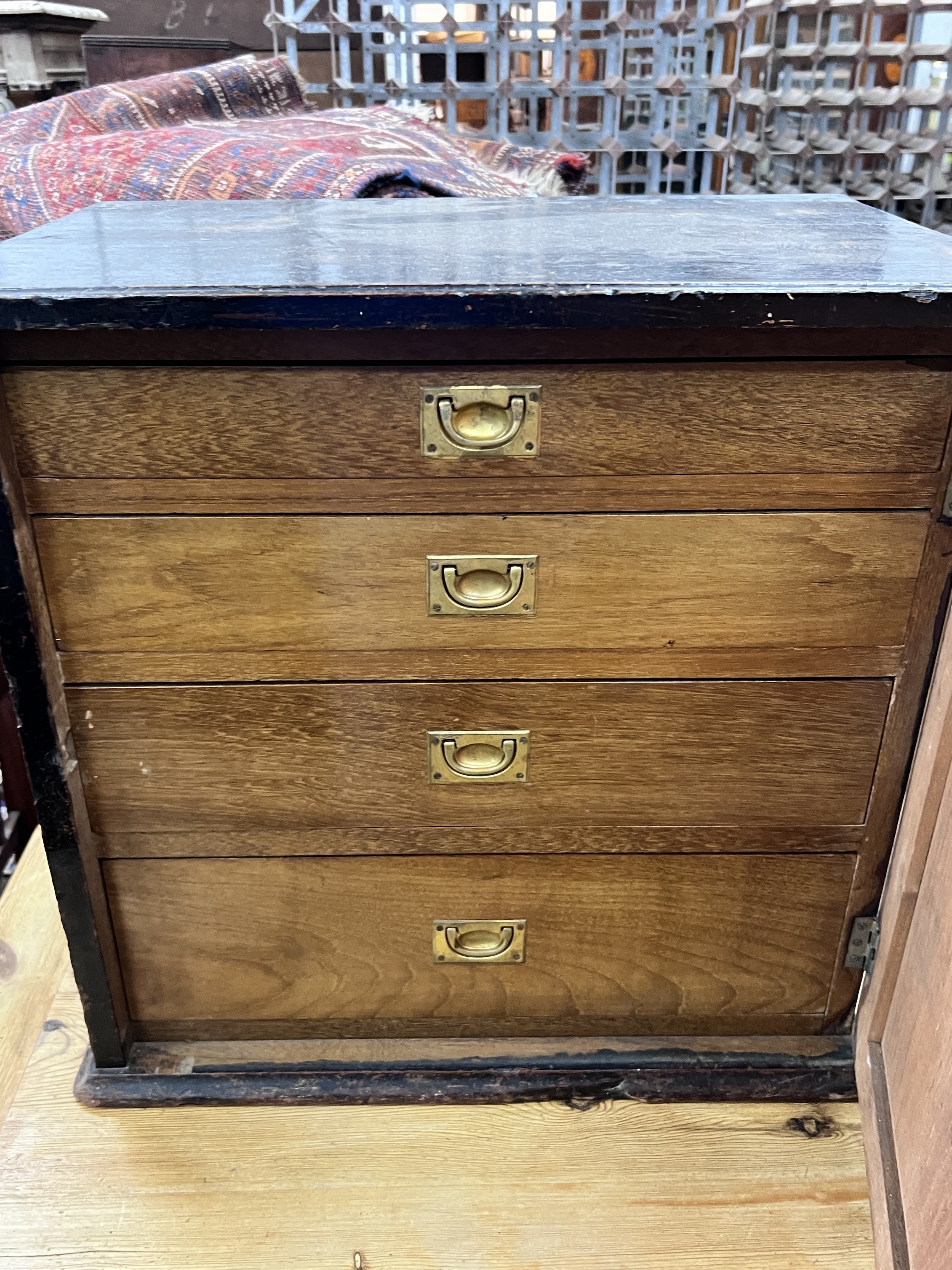 A Victorian oak four drawer table top collector's cabinet, width 59cm, depth 38cm, height 58cm